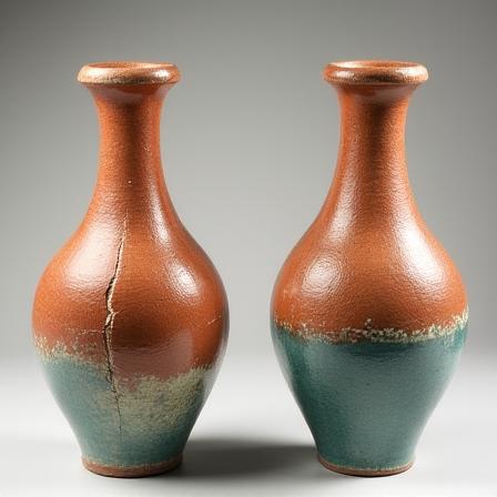 Confronto prima e dopo del restauro di un'anfora nautica d'epoca